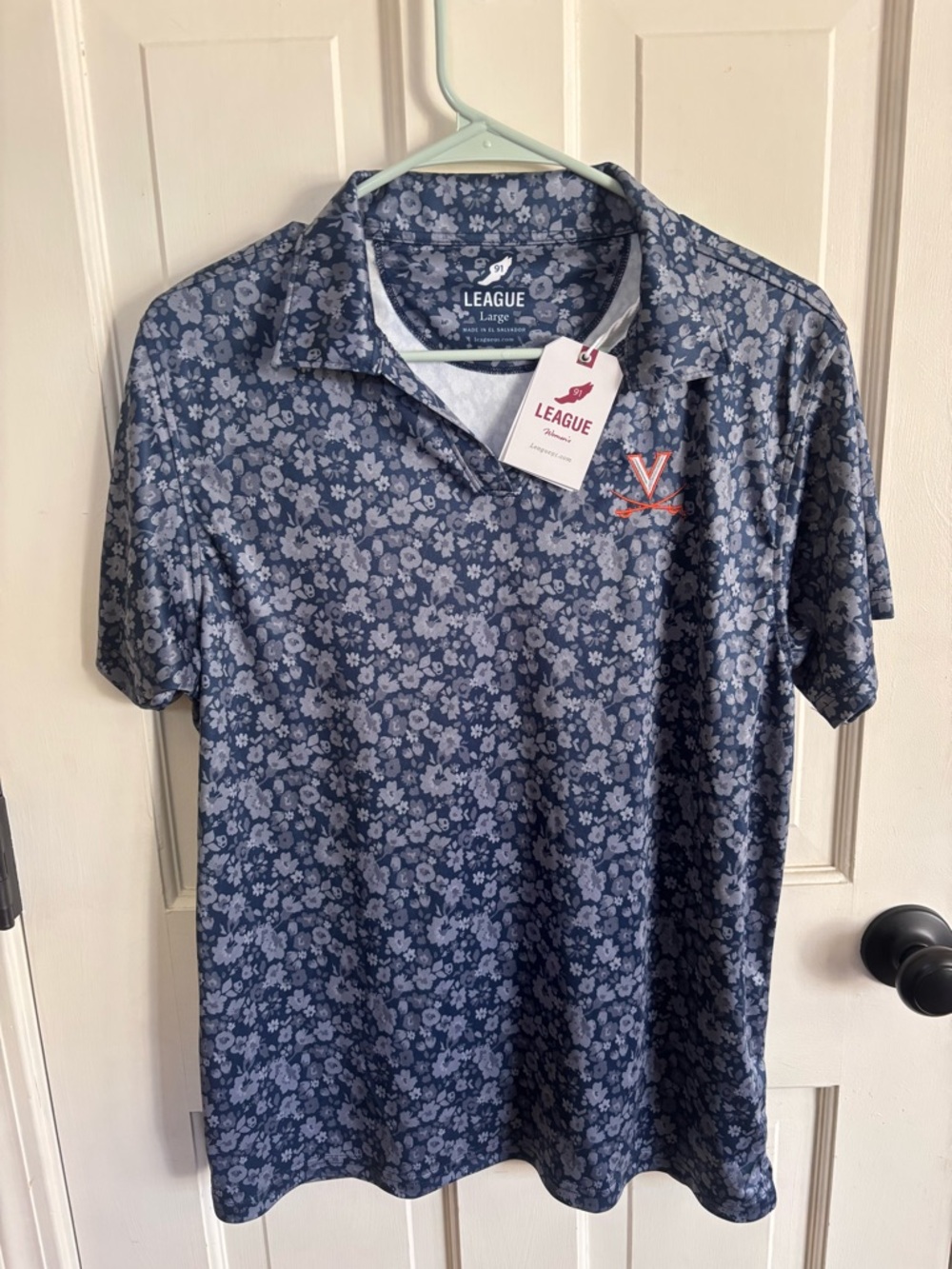 League Blue Floral Polo with Orange Virginia 'V' Accent